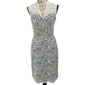 Dessy Collection Ivory Lace Overlay Brown Sheath Dress Cocktail Sz 6